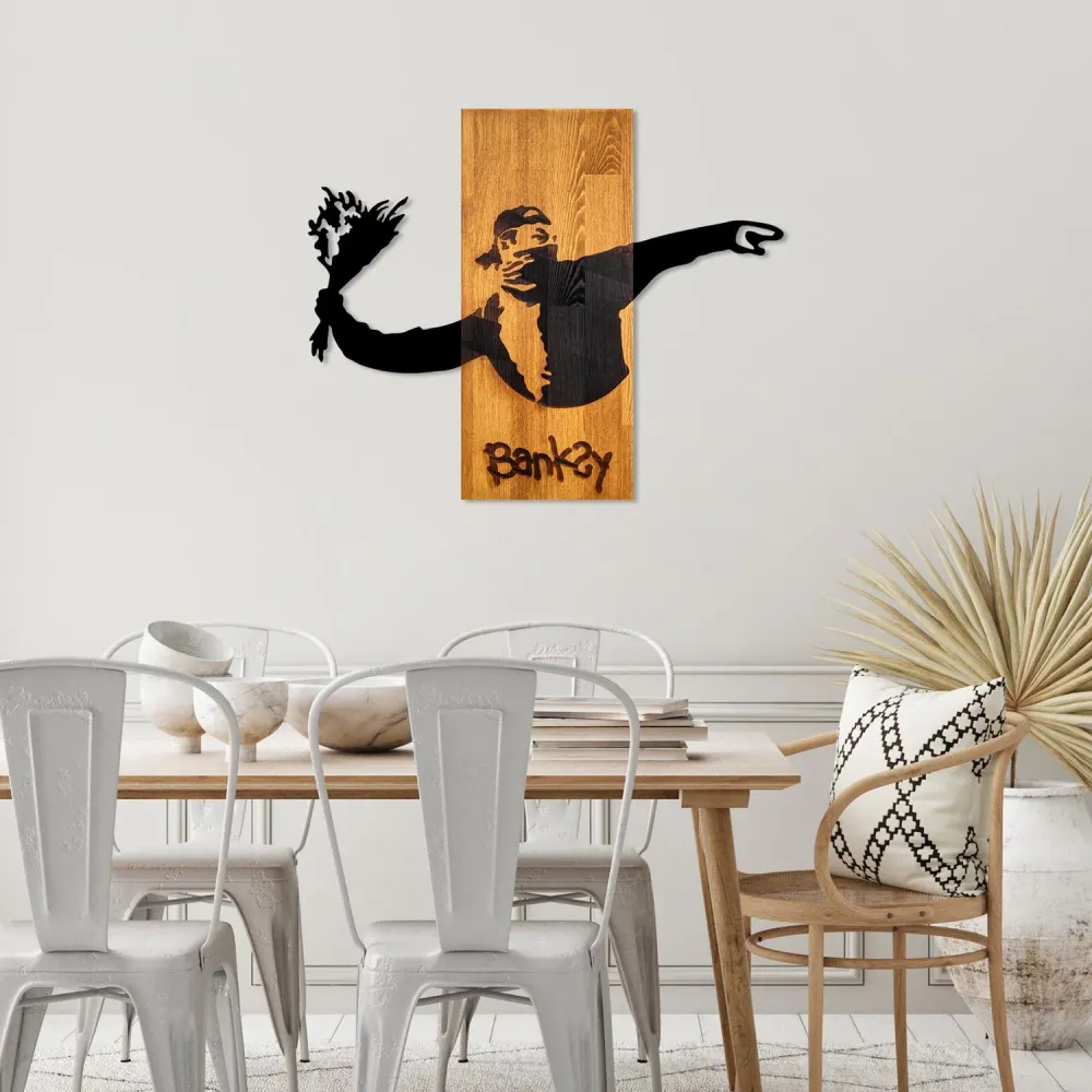 Banksy Wanddeko - Walnuss Schwarz