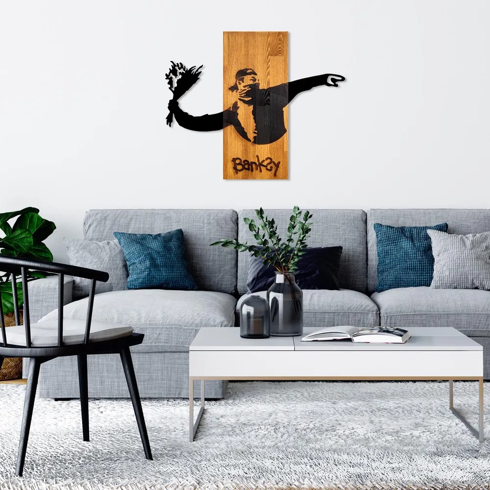 Banksy Wanddeko - Walnuss Schwarz