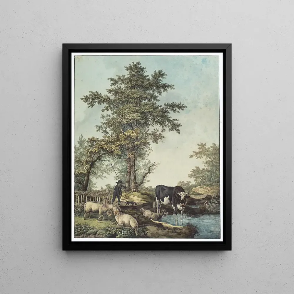 Berger mit Vieh am Seeufer - Barend Hendrik Thier | Kunstdruck