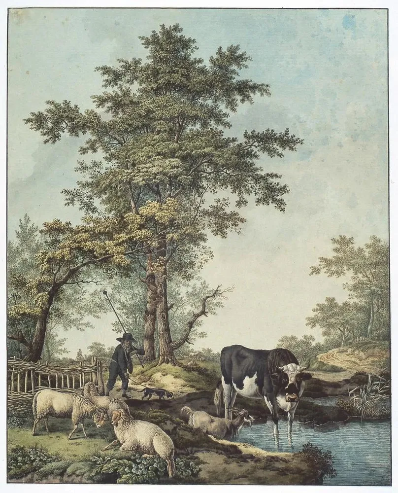 Berger mit Vieh am Seeufer - Barend Hendrik Thier | Kunstdruck