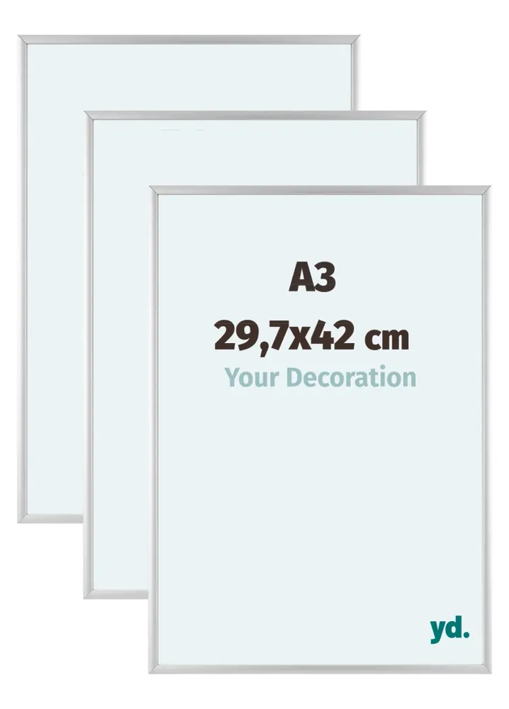 Bilderrahmen A3 - 29,7x42 cm - DIN A3 Silber - 3 Stück - Aluminium - Aurora