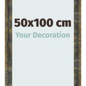 Bilderrahmen 50x100 cm - Blau Gold Meliert - MDF - Pisa