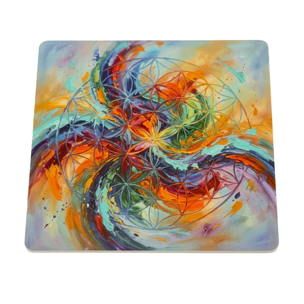 Blume des Lebens – Motiv 4 | Abstrakter Räucherstäbchenhalter aus Acryl - 10 × 10 cm