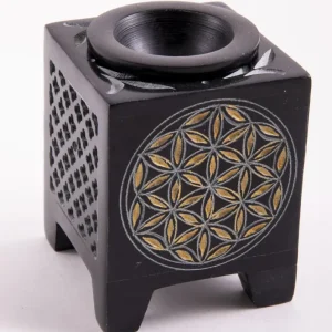 Blume des Lebens, quadratisch Aromalampe schwarz - gold