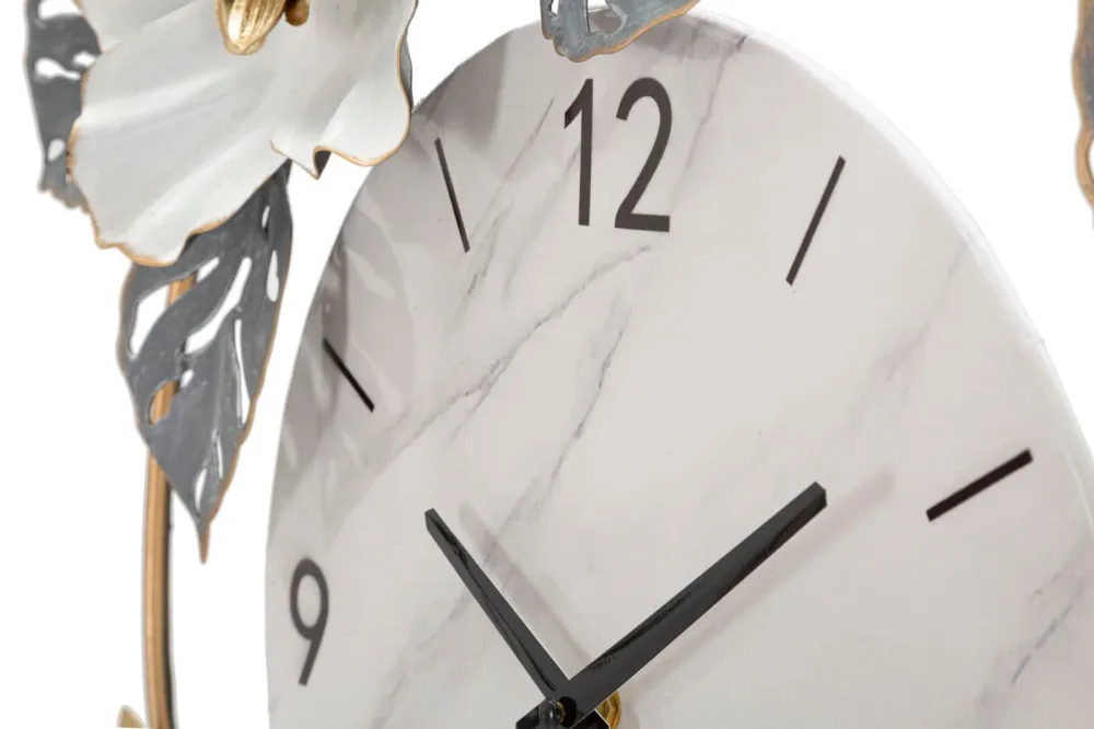 Blumen- und Blattmuster Wanduhr aus Metall