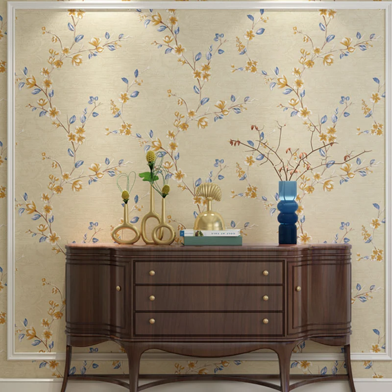 33' x 20,5" ländliche Tapetenrolle für Wohnzimmerdekoration mit Blumenmuster neutraler Farbe Clearhalo