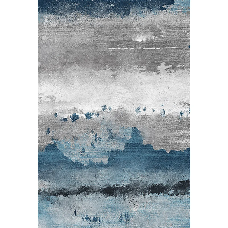 Abstrakter Teppich im industriellen Stil, blauer und grauer Polyester-Teppich, rutschfester Teppich für das Wohnzimmer Cle...
