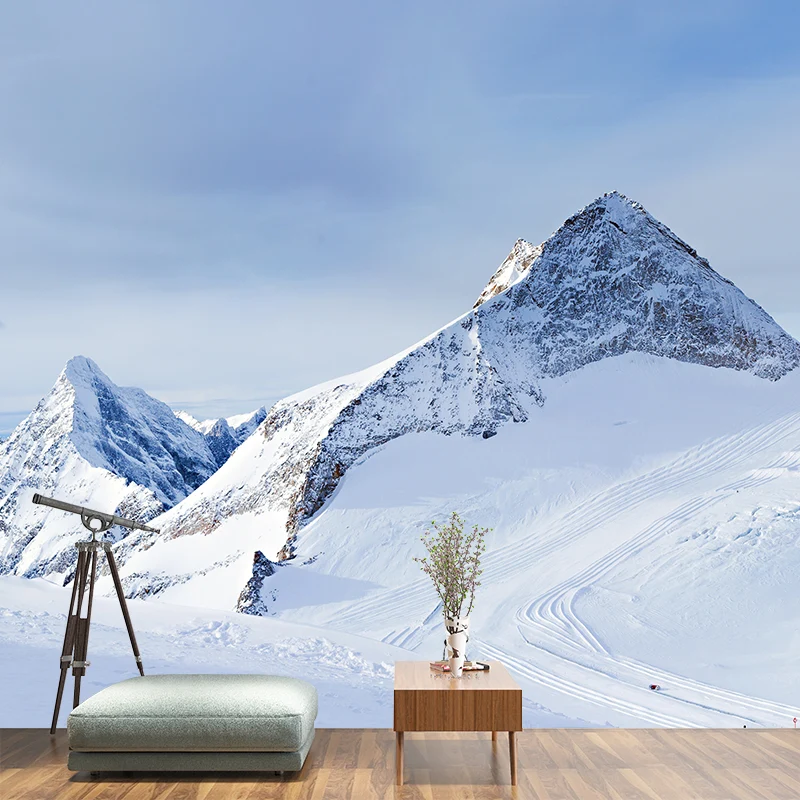 Abwaschbare Wandgemälde „Snowy Mountain Road“, individuelle Wanddekoration im modernen Stil für das Wohnzimmer Clearhalo