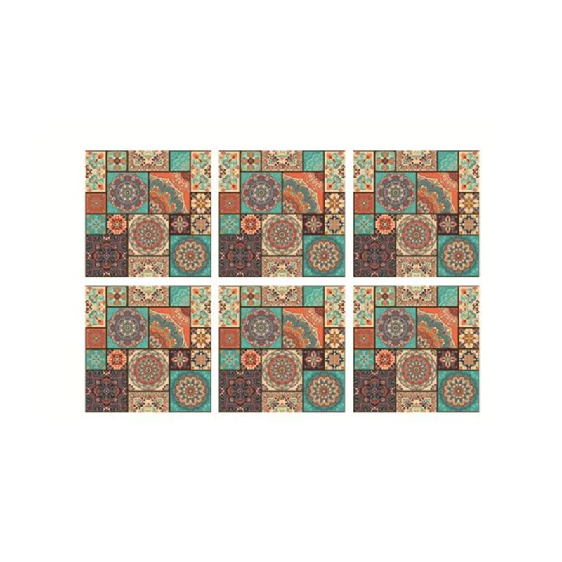 Abziehbare PVC-Tapeten mit böhmischem Mandala-Muster, Wanddekoration Orange und Grün Clearhalo