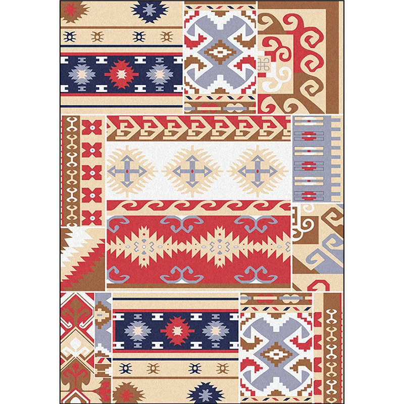 Americana Southwestern-Teppich Rot und Braun mit Stammes-Geometrie-Muster, waschbarer Teppich aus Polyester für die Heimde...