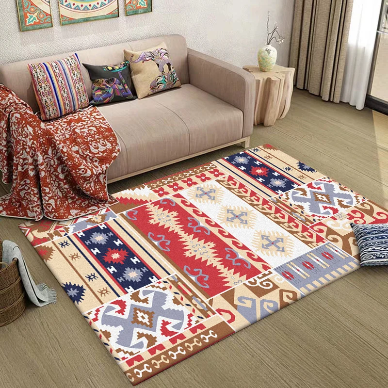 Americana Southwestern-Teppich Rot und Braun mit Stammes-Geometrie-Muster, waschbarer Teppich aus Polyester für die Heimde...