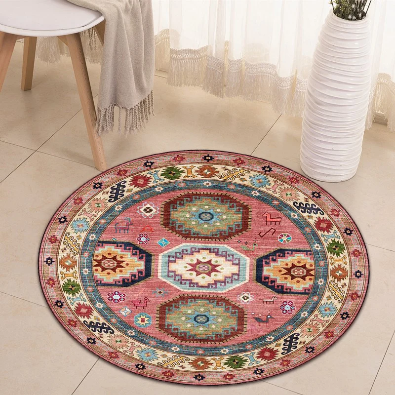 Americana Tribal-Muster-Teppich, roter Polyester-Teppich, maschinenwaschbarer, rutschfester Teppich für Schlafzimmer Clear...