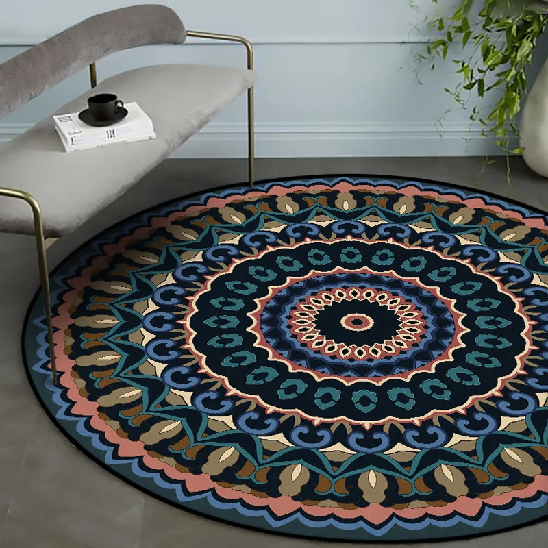 Americana-Teppich mit konzentrischen Kreisen, blauer und grüner Polyester-Teppich, maschinenwaschbarer, rutschfester Teppi...