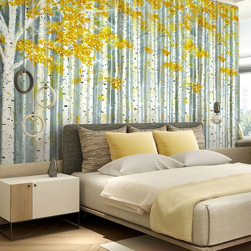 Amerikanische Wandkunst für Wohnzimmer, gelbe und grüne Birke, personalisierte Größe erhältlich Clearhalo
