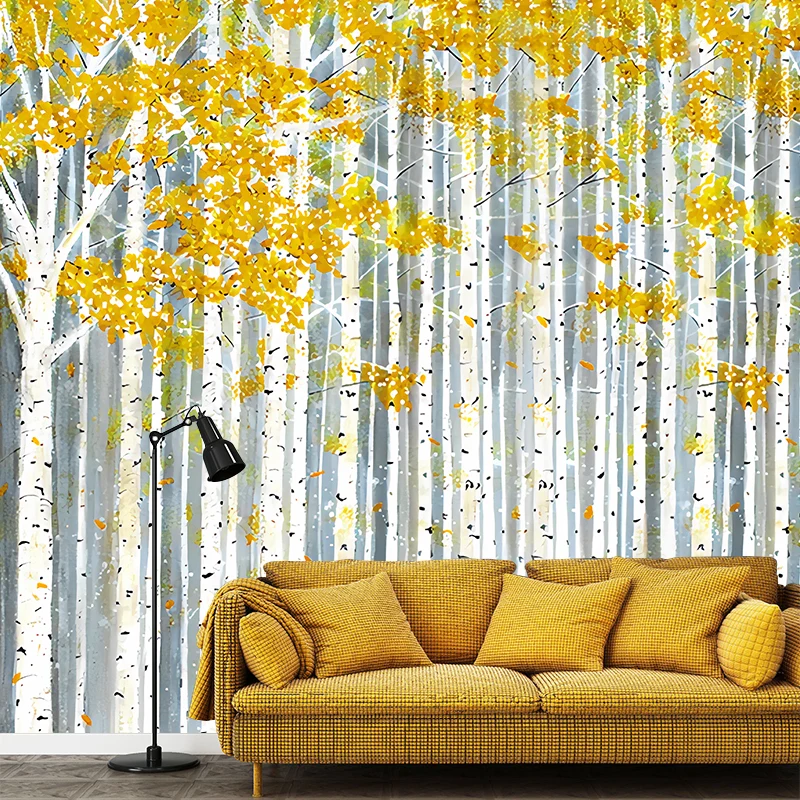 Amerikanische Wandkunst für Wohnzimmer, gelbe und grüne Birke, personalisierte Größe erhältlich Clearhalo