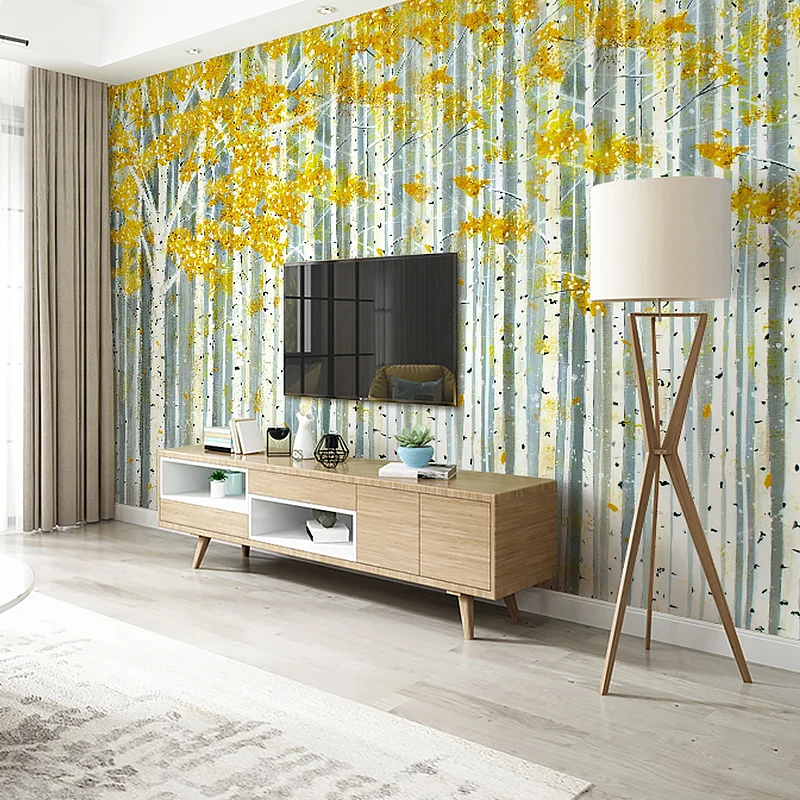 Amerikanische Wandkunst für Wohnzimmer, gelbe und grüne Birke, personalisierte Größe erhältlich Clearhalo