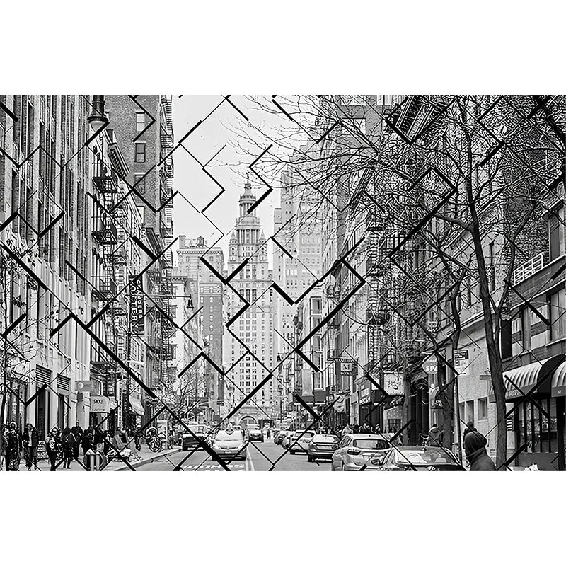 Antikes Tapetenwandbild Originalgröße, graue Puzzle- und Straßenansicht-Wanddekoration, maßgeschneidert Clearhalo