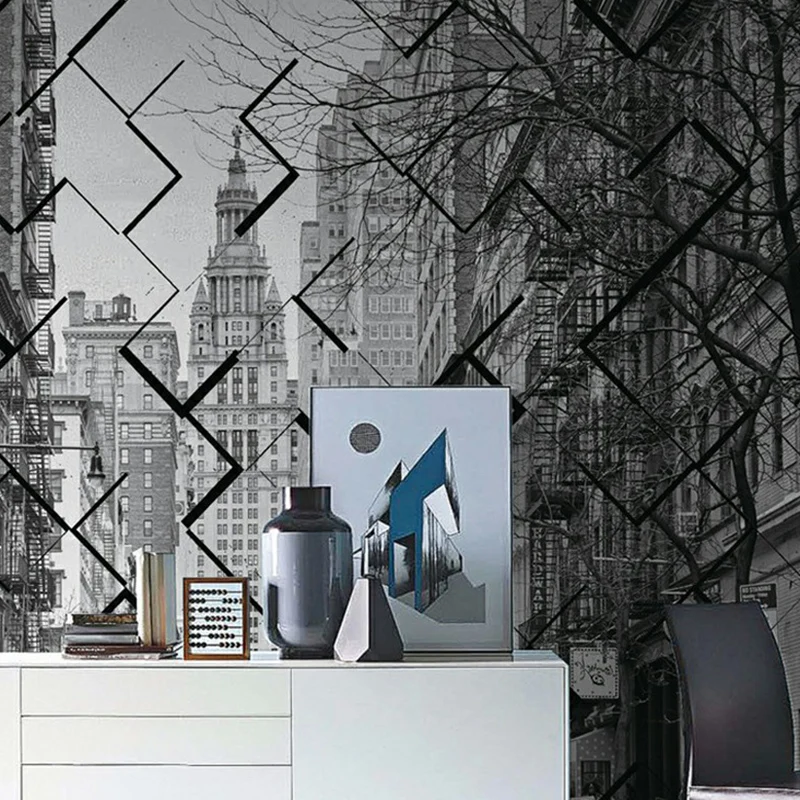 Antikes Tapetenwandbild Originalgröße, graue Puzzle- und Straßenansicht-Wanddekoration, maßgeschneidert Clearhalo