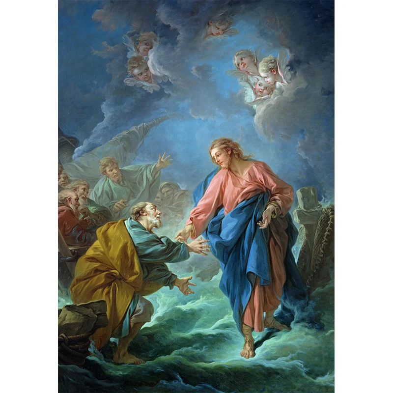 Antikes Wandgemälde „Pray Mercy“ Rosa-Blau-Grün, religiöse Wandverkleidung für den Flur Clearhalo