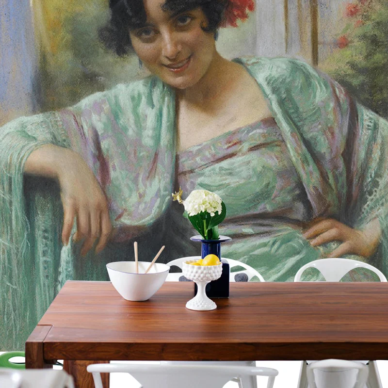 Aqua Lady Robe Murals Portrait Klassische feuchtigkeitsbeständige Wandverkleidung für das Wohnzimmer Clearhalo