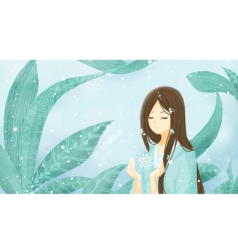 Aqua Leaf and Girl Mural Wallpaper Waterproofing Childrens Art Bedroom Wall Decor Clearhalo