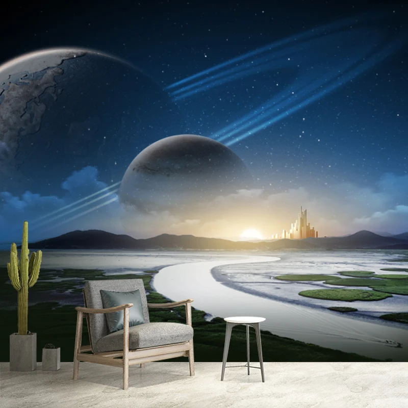 Aqua Sunrise River Scenery Wandbild Orbital Planet Sci-Fi Feuchtigkeitsbeständige Wanddekoration Clearhalo