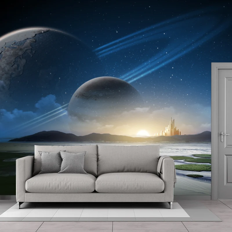 Aqua Sunrise River Scenery Wandbild Orbital Planet Sci-Fi Feuchtigkeitsbeständige Wanddekoration Clearhalo