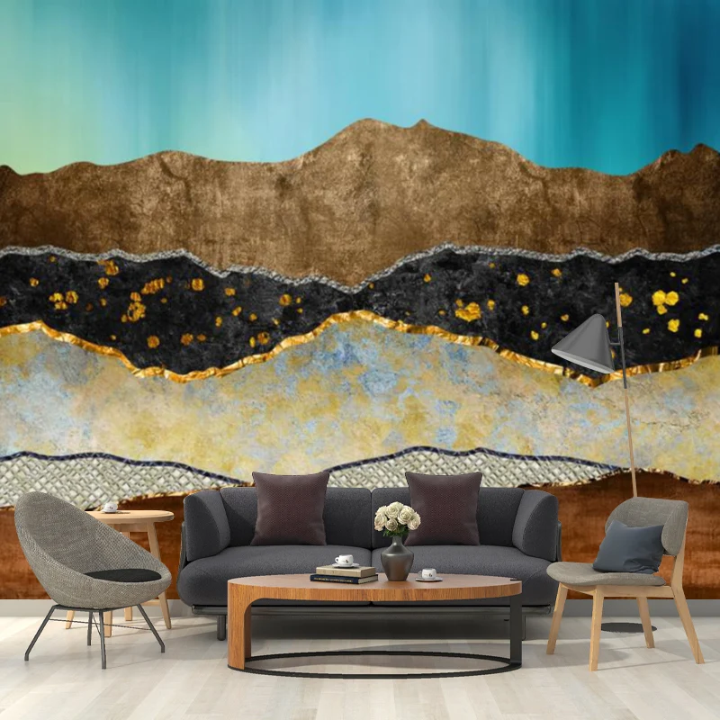 Art-Deco-Bodenschichten-Wandbilder, blaue und braune Wohnzimmer-Wandverkleidung, nach Maß Clearhalo