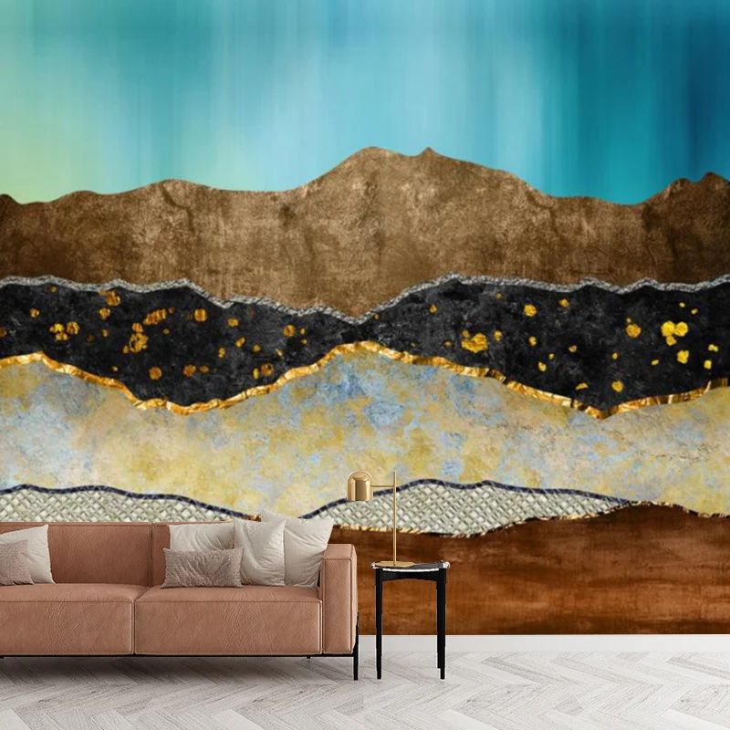 Art-Deco-Bodenschichten-Wandbilder, blaue und braune Wohnzimmer-Wandverkleidung, nach Maß Clearhalo
