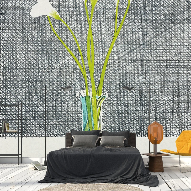 Artistry Lilien-Stillleben-Wandbilder für Schlafzimmer, personalisierte Wandverkleidung Grün auf Grau Clearhalo