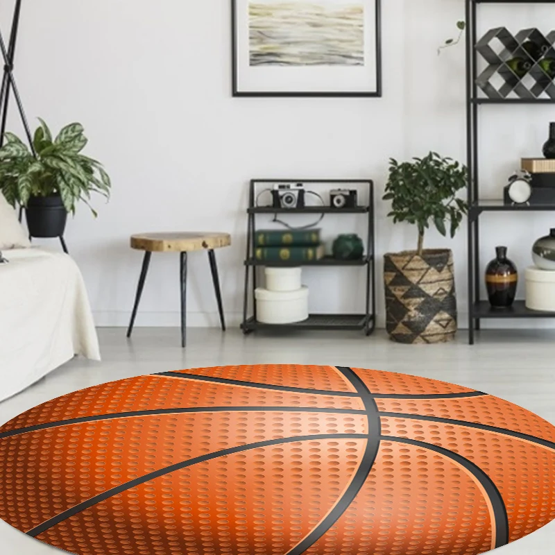 Ausgefallener Teppich mit Sportmuster, Orange und Weiß, Kinderteppich, Polyester, waschbar, haustierfreundlich, rutschfest...