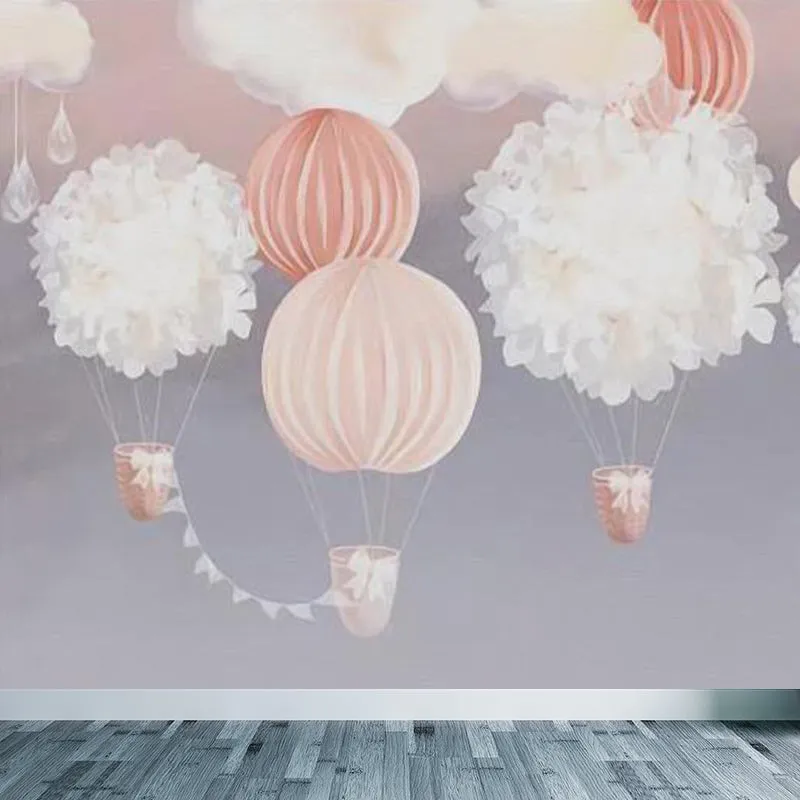 Ballon- und Wolken-Druck-Wandbild, Cartoon-waschbare Babyzimmer-Wandverkleidung, nach Maß gefertigt Clearhalo