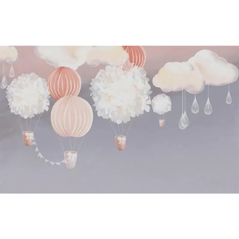 Ballon- und Wolken-Druck-Wandbild, Cartoon-waschbare Babyzimmer-Wandverkleidung, nach Maß gefertigt Clearhalo