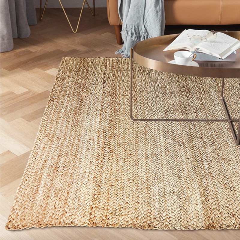 Bauernhof-Schlafzimmerteppich, mehrfarbig, einfarbig, Jute-Teppich, handgefertigt, Naturfaser-Teppich Clearhalo