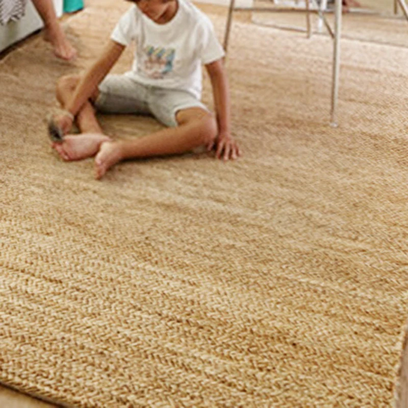 Bauernhof-Schlafzimmerteppich, mehrfarbig, einfarbig, Jute-Teppich, handgefertigt, Naturfaser-Teppich Clearhalo