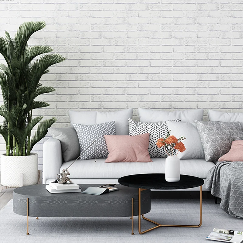 Bauziegel-Tapete, industrielle Vinyl-Wandverkleidung dunkler Farbe für das Esszimmer Clearhalo