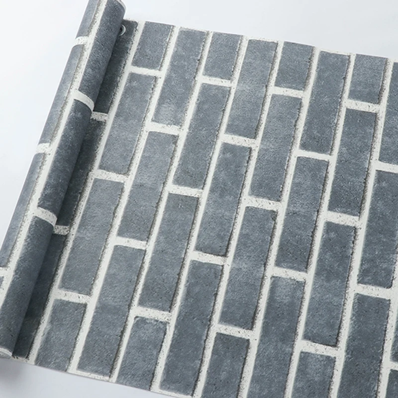 Bauziegel-Tapete, industrielle Vinyl-Wandverkleidung dunkler Farbe für das Esszimmer Clearhalo