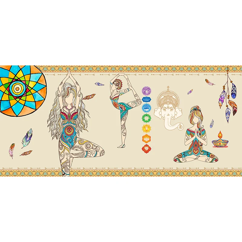 Beige Artistry Wandverkleidung, großes Yoga-Mädchen-Muster, Wandkunst für Schlafzimmer Clearhalo