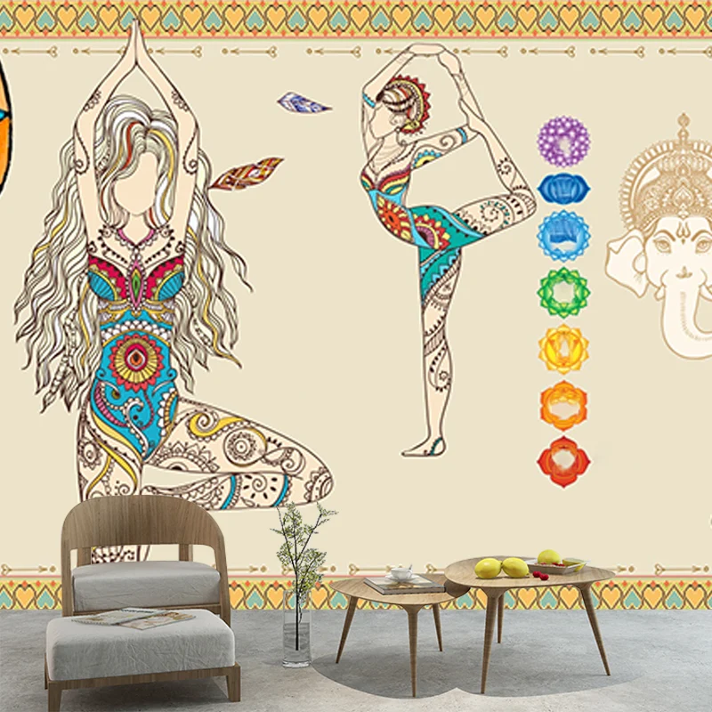 Beige Artistry Wandverkleidung, großes Yoga-Mädchen-Muster, Wandkunst für Schlafzimmer Clearhalo