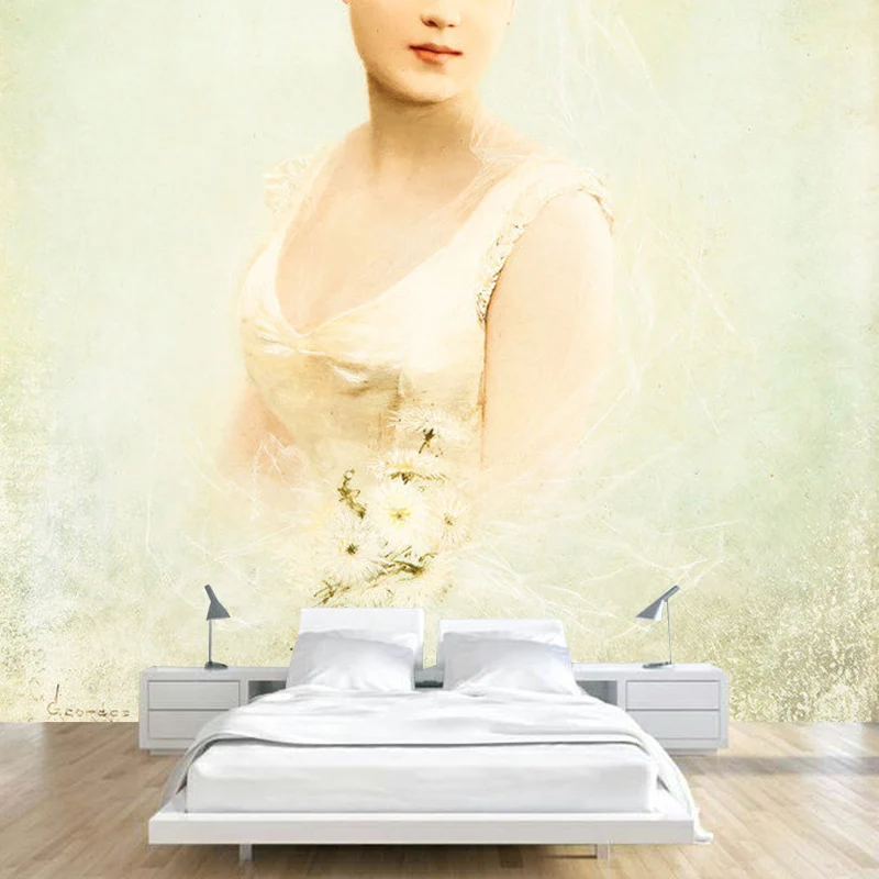 Beigefarbene, nostalgische Wandverkleidung voller Größe, Feendame, Wandtattoo für Gästezimmer Clearhalo