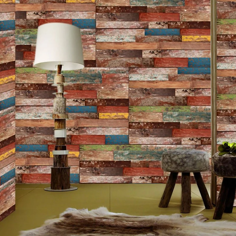 Bemalte Holzbrett-Tapeten, braune industrielle Wandkunst für Schlafzimmer, einfach abzuziehen Clearhalo