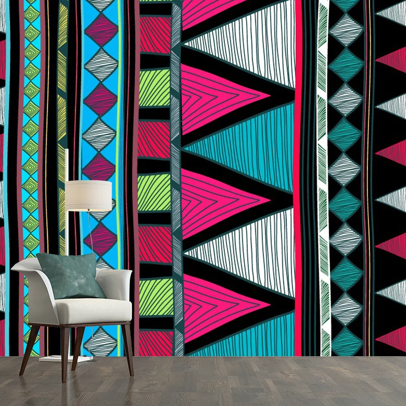 Benutzerdefinierte Illustration Boho-Wandtapete mit nahtlosem geometrischem Muster, Rosenrot-Blau-Grün Clearhalo