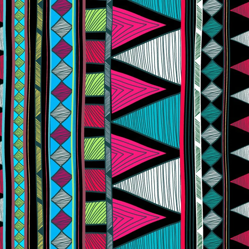 Benutzerdefinierte Illustration Boho-Wandtapete mit nahtlosem geometrischem Muster, Rosenrot-Blau-Grün Clearhalo