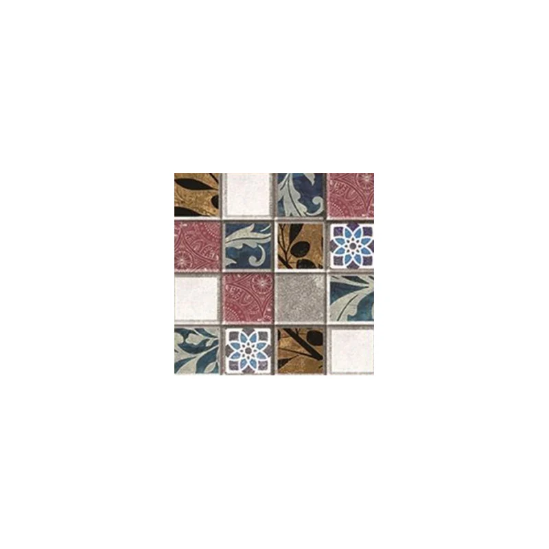 Böhmische abstrakte Mosaikfliesen-Tapeten, rot-gelb-blaue Peel-Wandkunst für Badezimmer Clearhalo