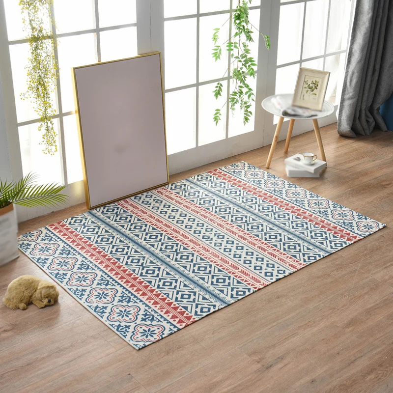 Böhmischer Tribal-Teppich mit geometrischem Muster und Streifen, mehrfarbiger Flachsteppich, rutschfester, haustierfreundl...