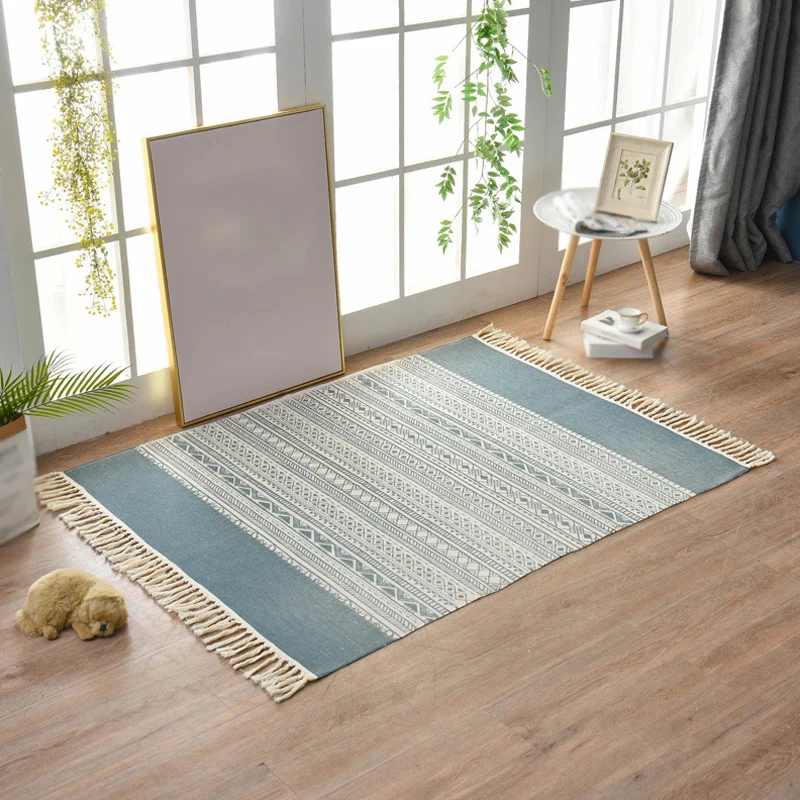 Böhmischer Tribal-Teppich mit geometrischem Muster und Streifen, mehrfarbiger Flachsteppich, rutschfester, haustierfreundl...