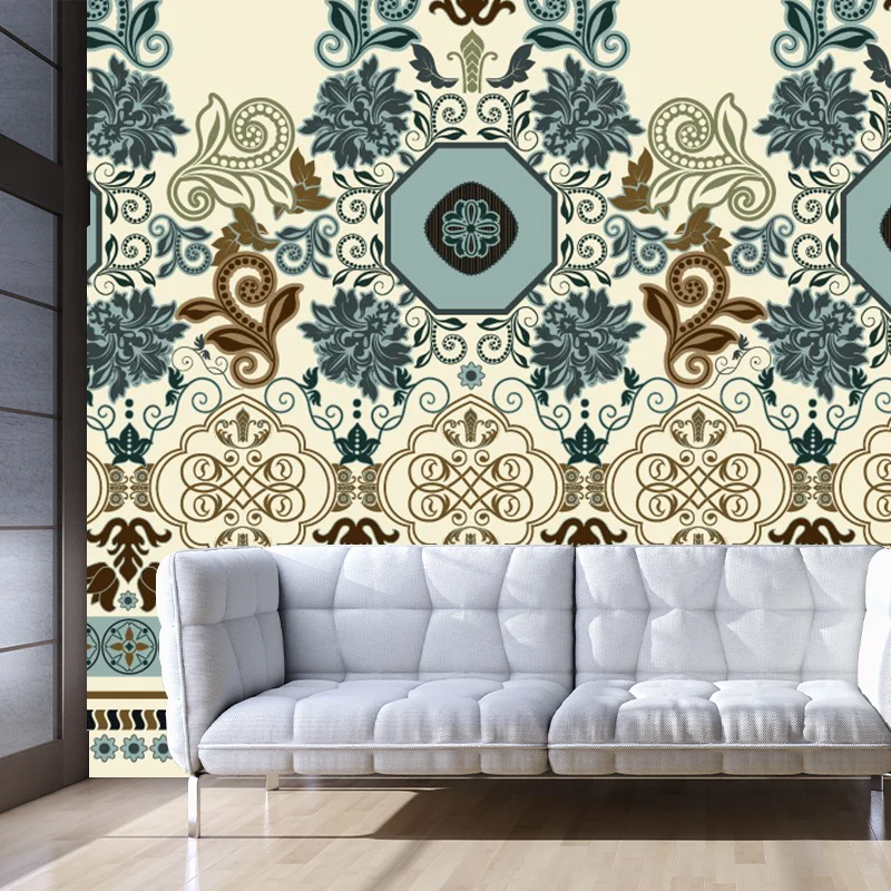 Blau-braune Blumentapeten-Wandbilder, feuchtigkeitsbeständige Boho-Schlafzimmer-Wandverkleidung Clearhalo