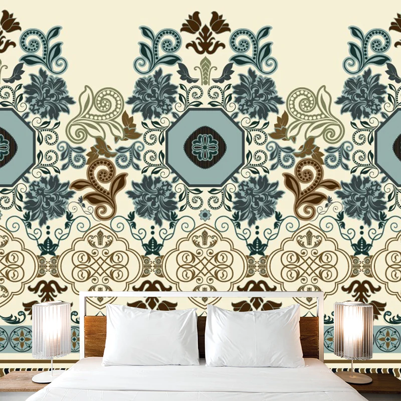 Blau-braune Blumentapeten-Wandbilder, feuchtigkeitsbeständige Boho-Schlafzimmer-Wandverkleidung Clearhalo