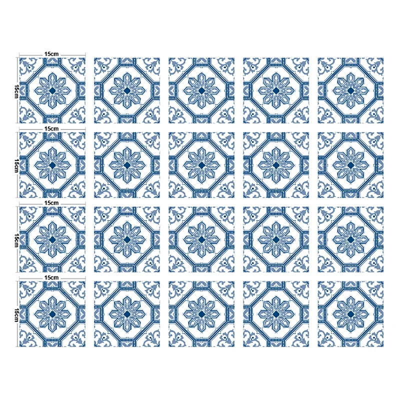 Blaue Blumen-Tapetenpaneele, selbstklebende Badezimmer-Bohemien-Wandverkleidung (20 Stück) Clearhalo