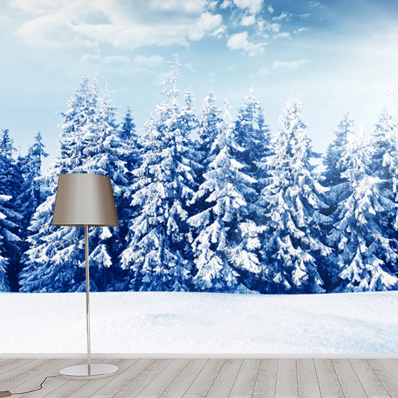 Blaue, verschneite Kiefern, Wandaufkleber, feuchtigkeitsbeständig, nordisches Wohnzimmer, Wandkunst Clearhalo